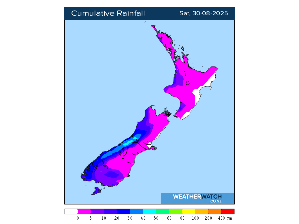 Cumulative rainfall for 6:01am on Sat 30 August 2025