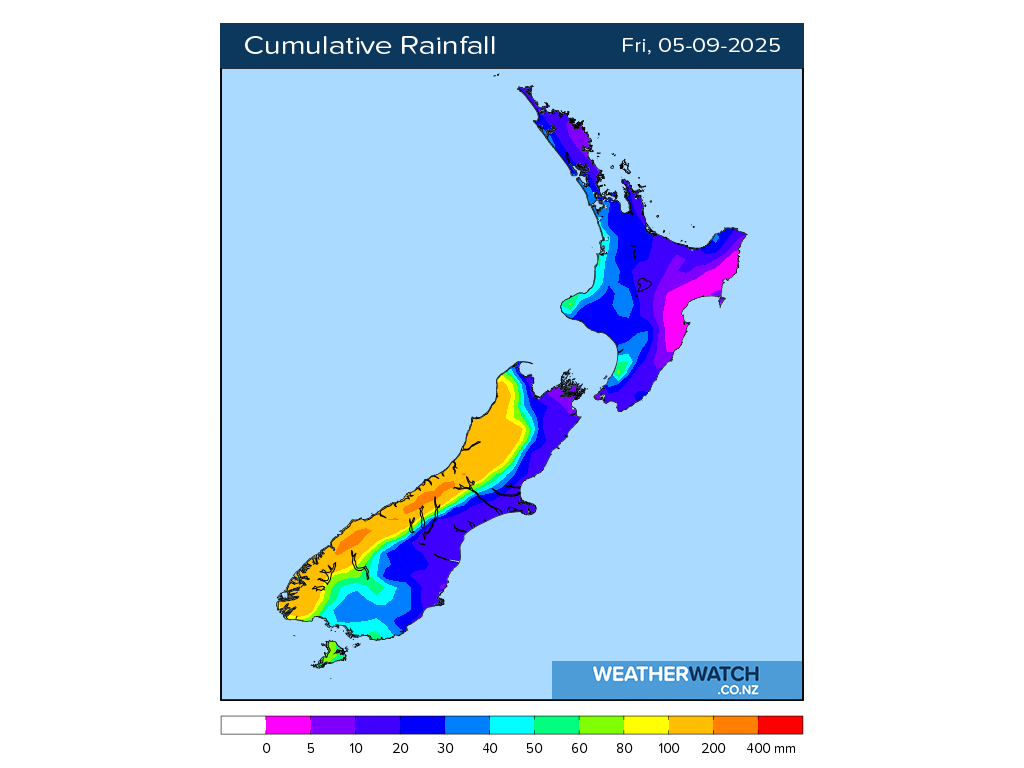 Cumulative rainfall for 6:01am on Fri 5 September 2025