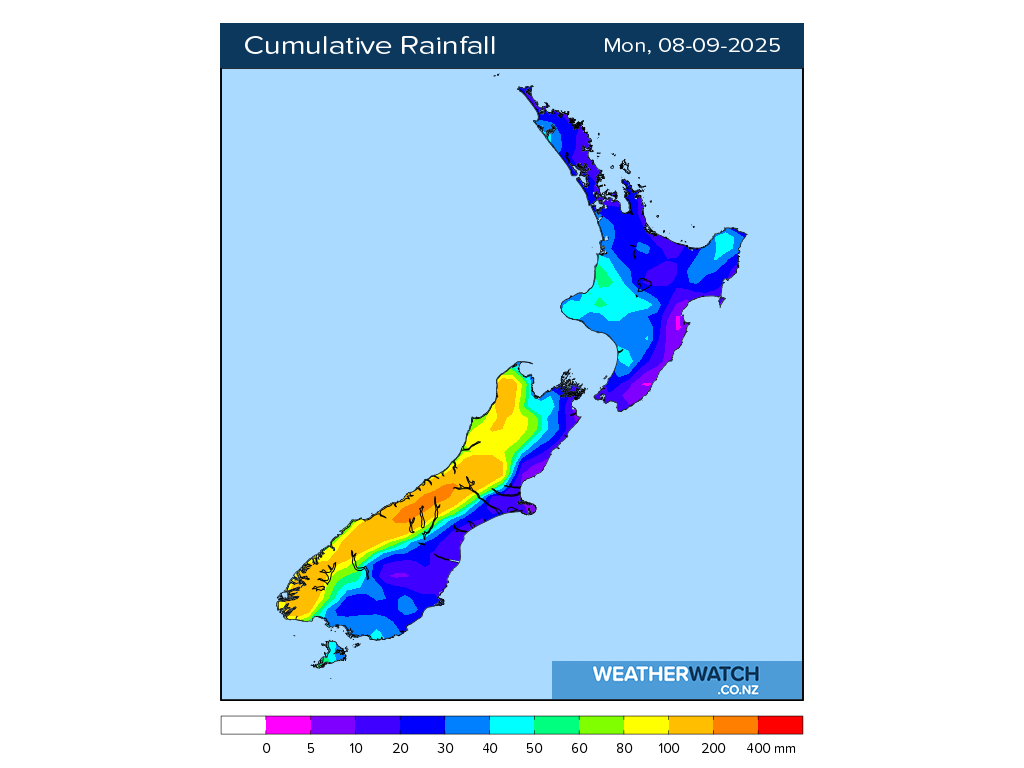 Cumulative rainfall for 6:01am on Mon 8 September 2025