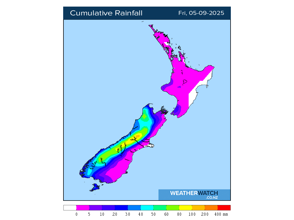 Cumulative rainfall for 6:01am on Fri 5 September 2025
