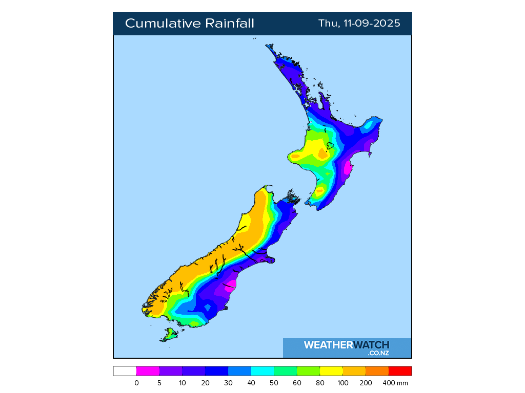 Cumulative rainfall for 6:01am on Thu 11 September 2025