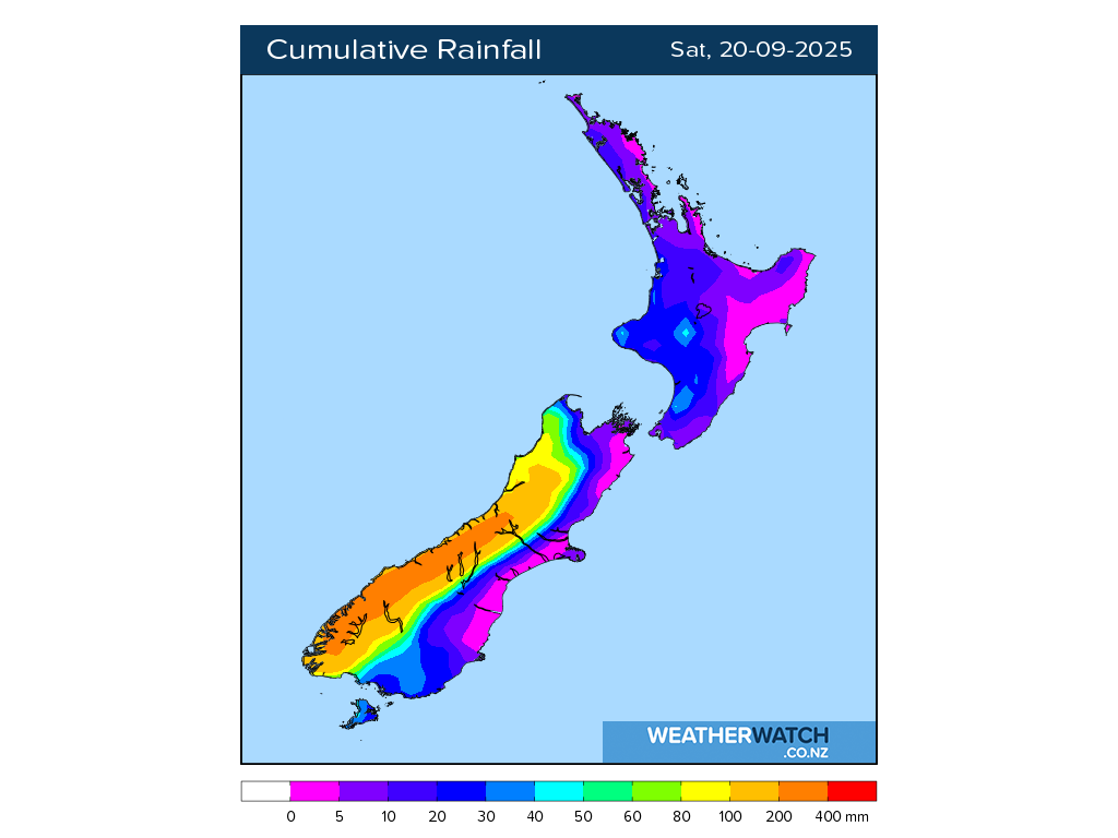 Cumulative rainfall for 6:01am on Sat 20 September 2025