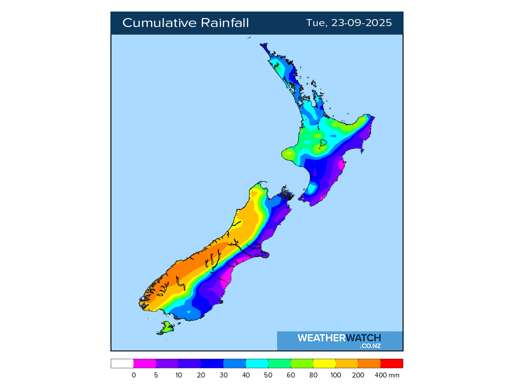 Cumulative rainfall for 7:01am on Tue 23 September 2025