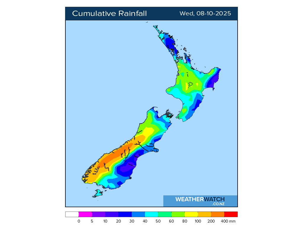 Cumulative rainfall for 7:01am on Wed 8 October 2025