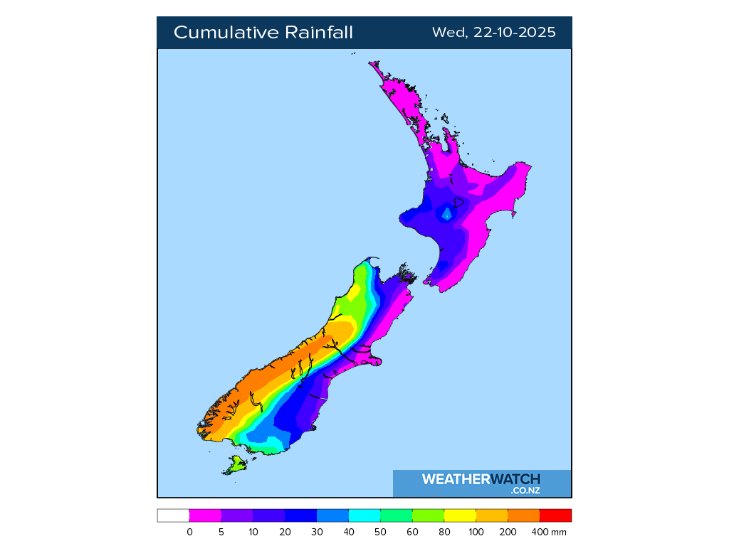 Cumulative rainfall for 7:01am on Wed 22 October 2025