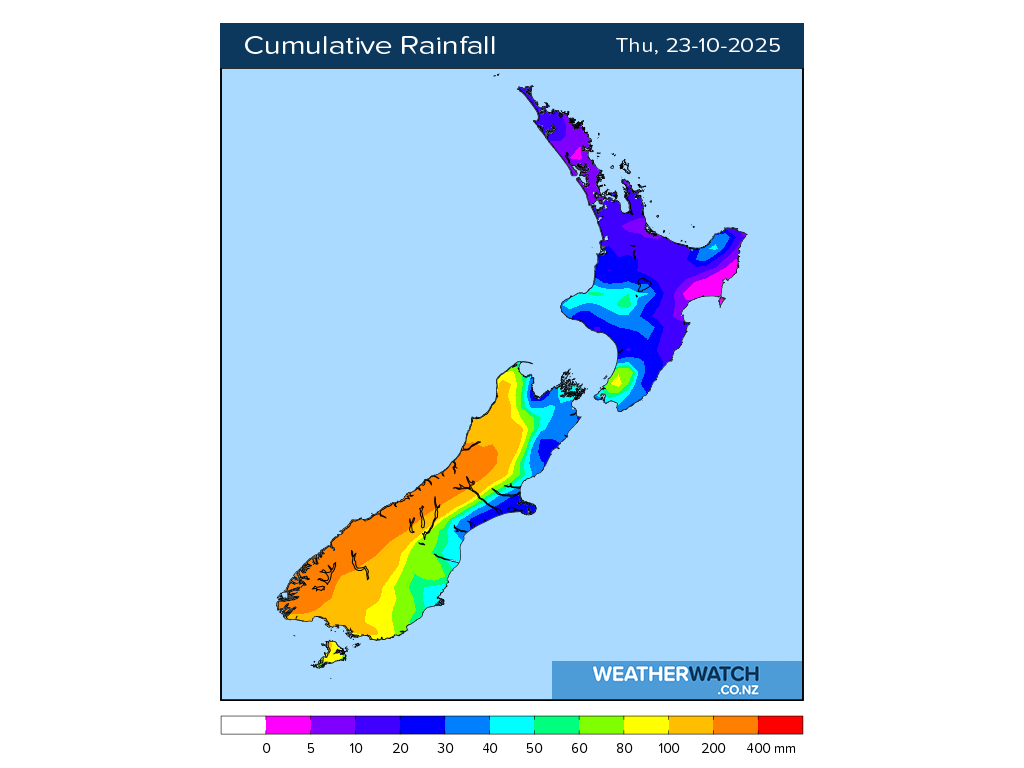 Cumulative rainfall for 7:01am on Thu 23 October 2025