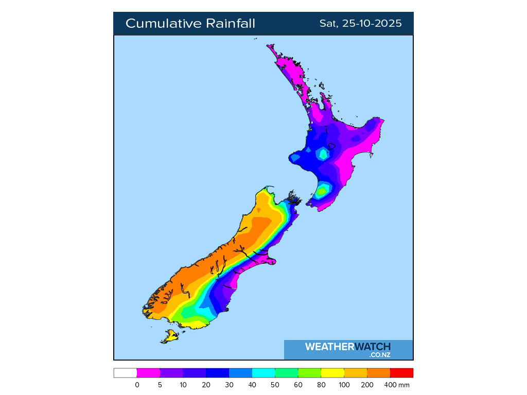 Cumulative rainfall for 7:01am on Sat 25 October 2025