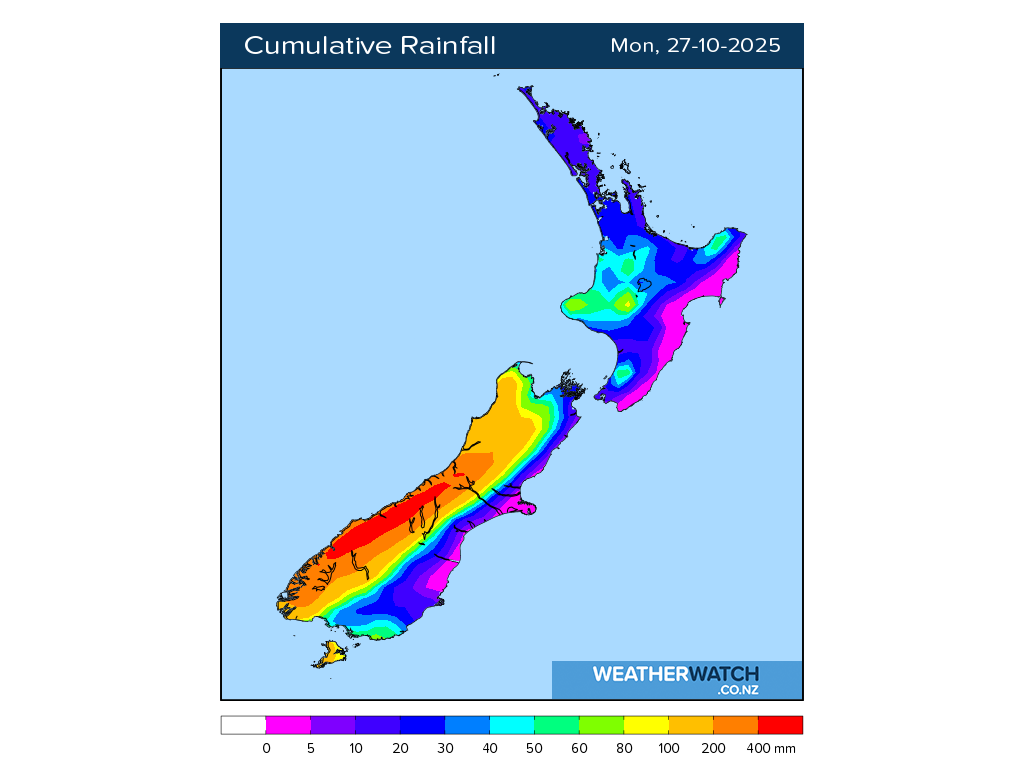 Cumulative rainfall for 7:01am on Mon 27 October 2025