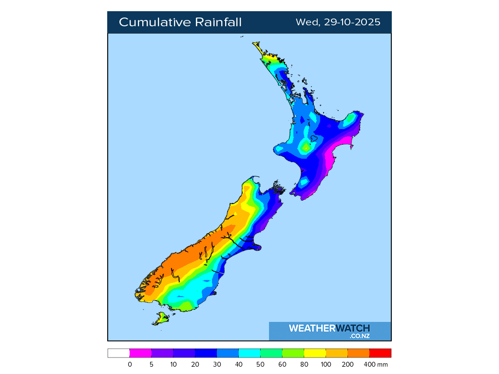 Cumulative rainfall for 7:01am on Wed 29 October 2025