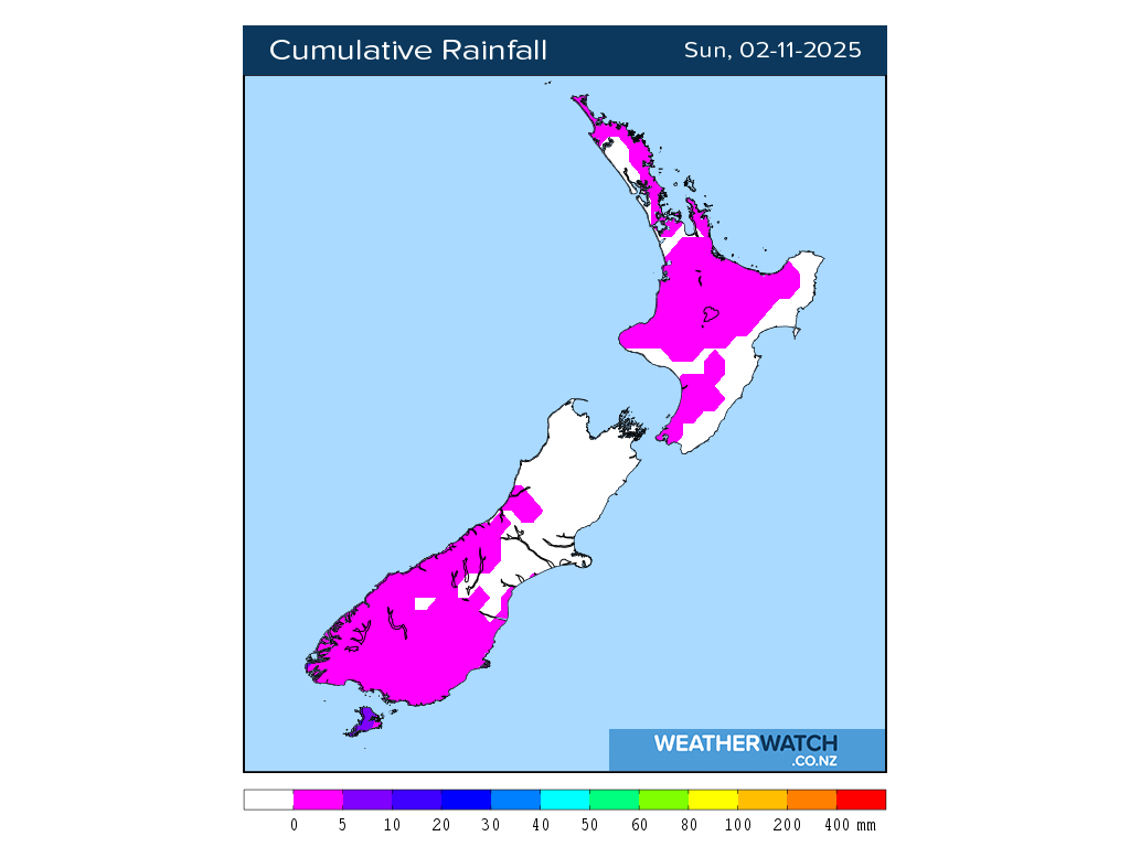 Cumulative rainfall for 7:01am on Sun 2 November 2025