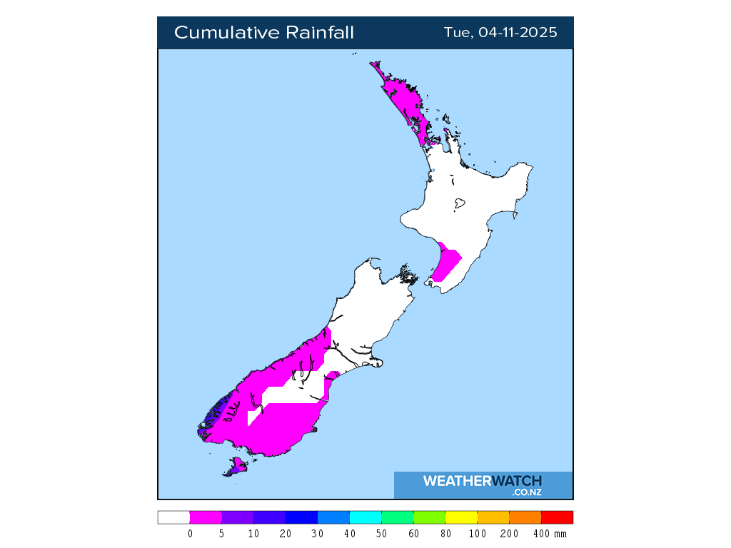 Cumulative rainfall for 7:01am on Tue 4 November 2025