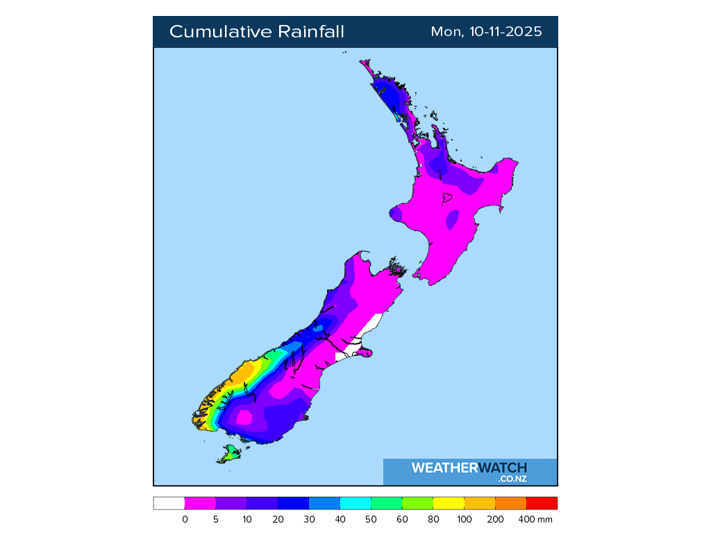 Cumulative rainfall for 7:01am on Mon 10 November 2025