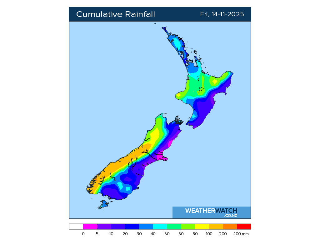 Cumulative rainfall for 7:01am on Fri 14 November 2025