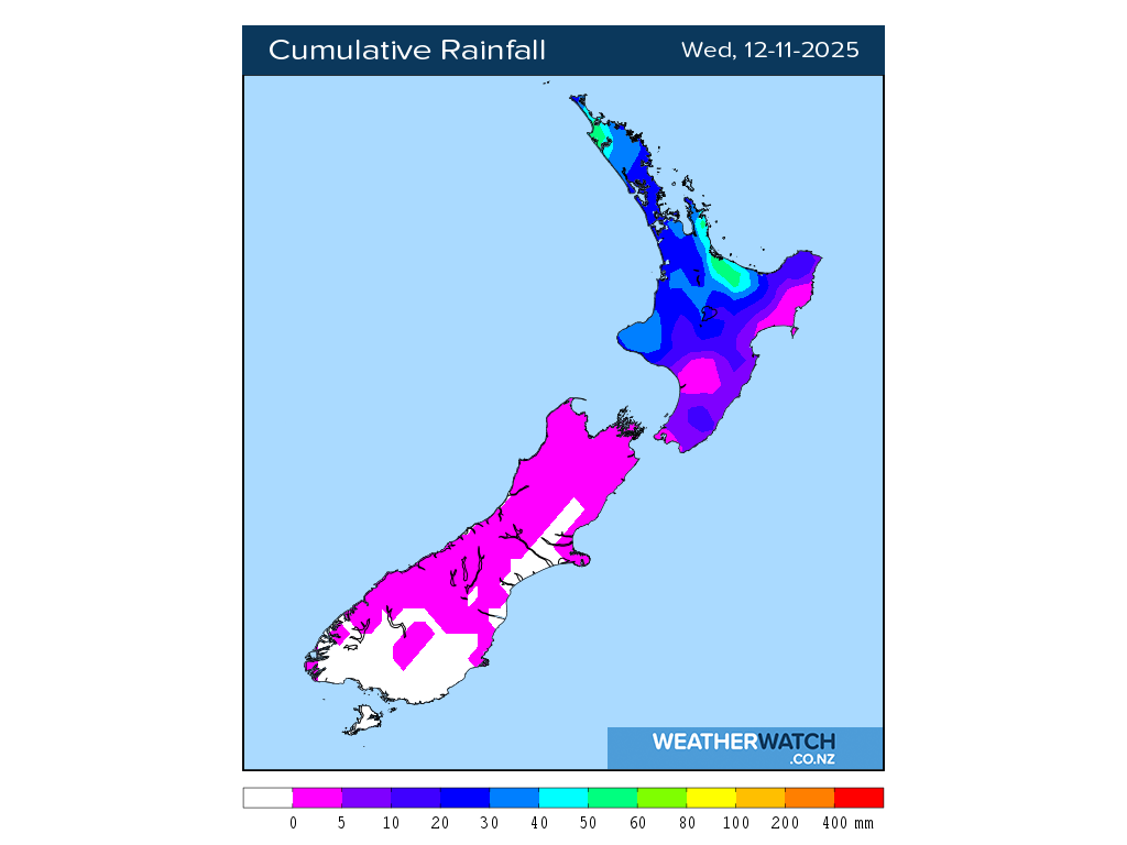 Cumulative rainfall for 7:01am on Wed 12 November 2025