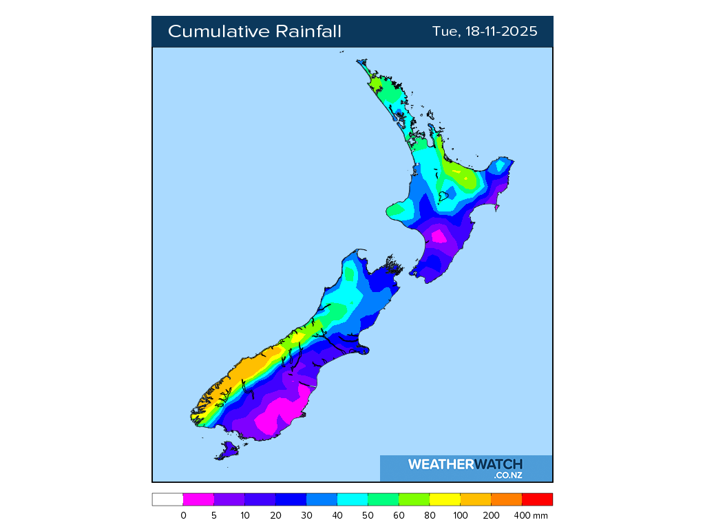 Cumulative rainfall for 7:01am on Tue 18 November 2025