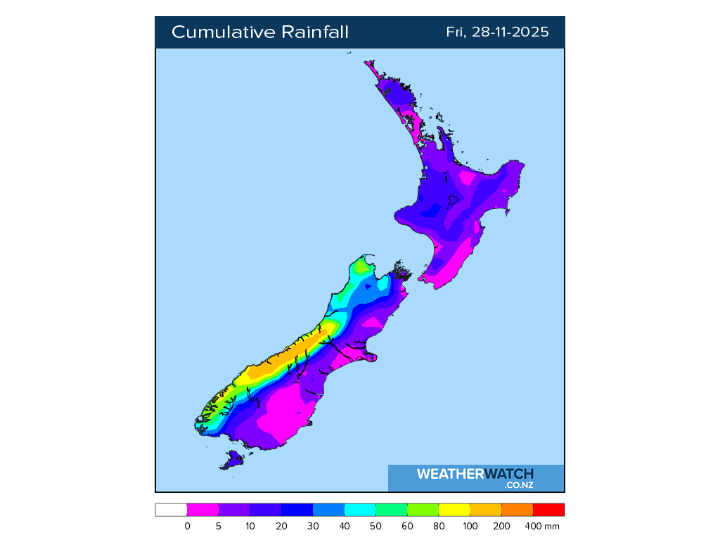 Cumulative rainfall for 7:01am on Fri 28 November 2025
