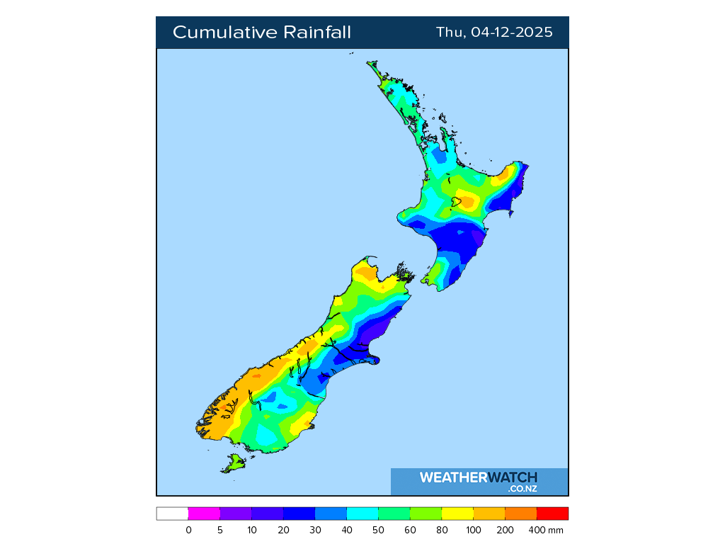 Cumulative rainfall for 7:01am on Thu 4 December 2025