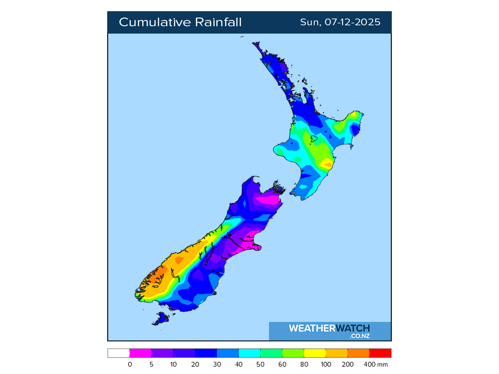 Cumulative rainfall for 7:01am on Sun 7 December 2025