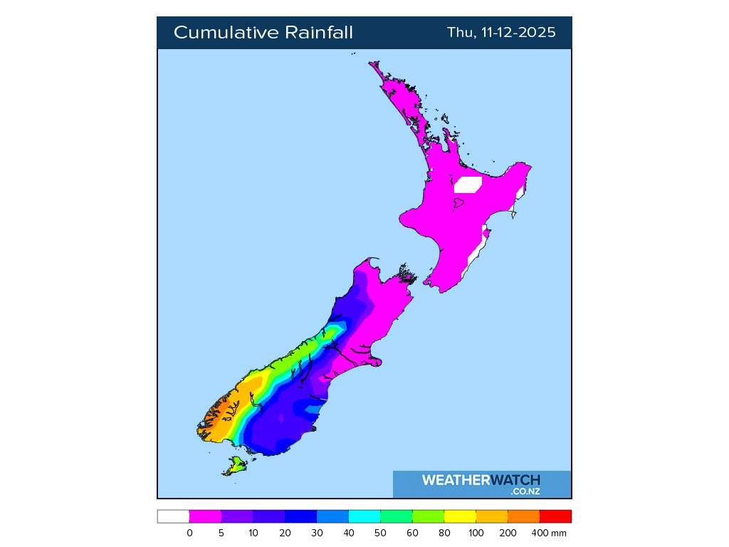 Cumulative rainfall for 7:01am on Thu 11 December 2025