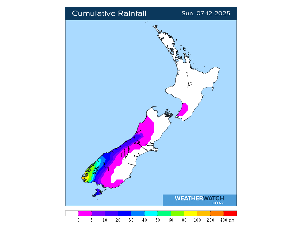 Cumulative rainfall for 7:01am on Sun 7 December 2025