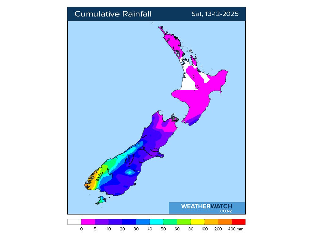 Cumulative rainfall for 7:01am on Sat 13 December 2025