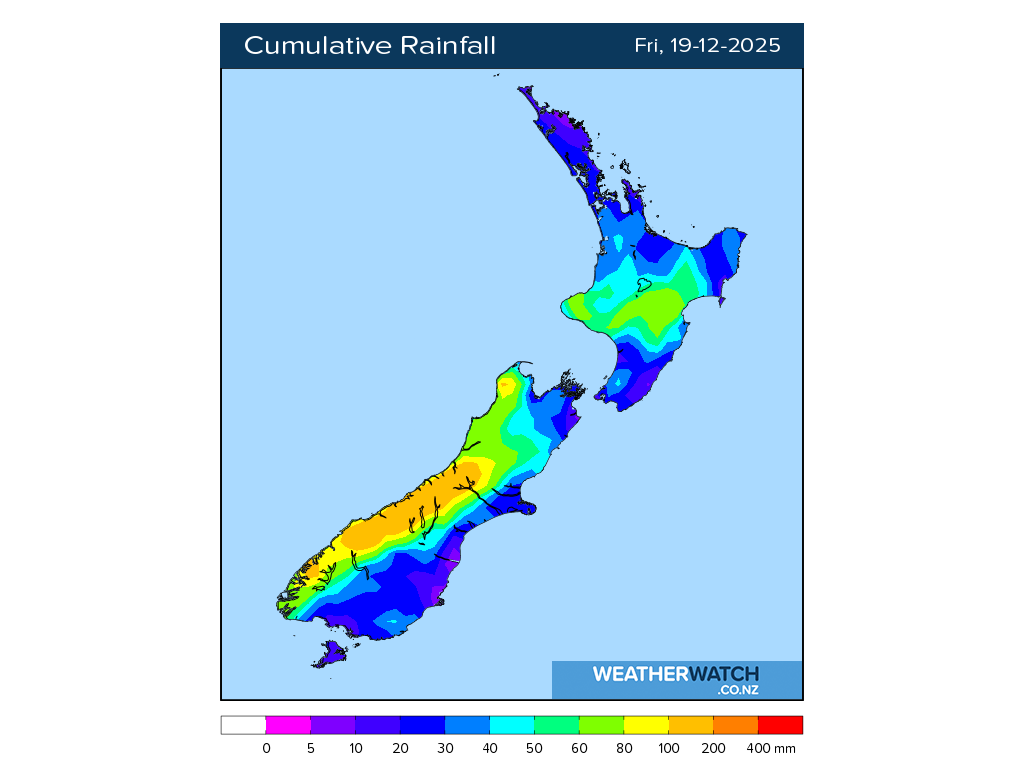 Cumulative rainfall for 7:01am on Fri 19 December 2025