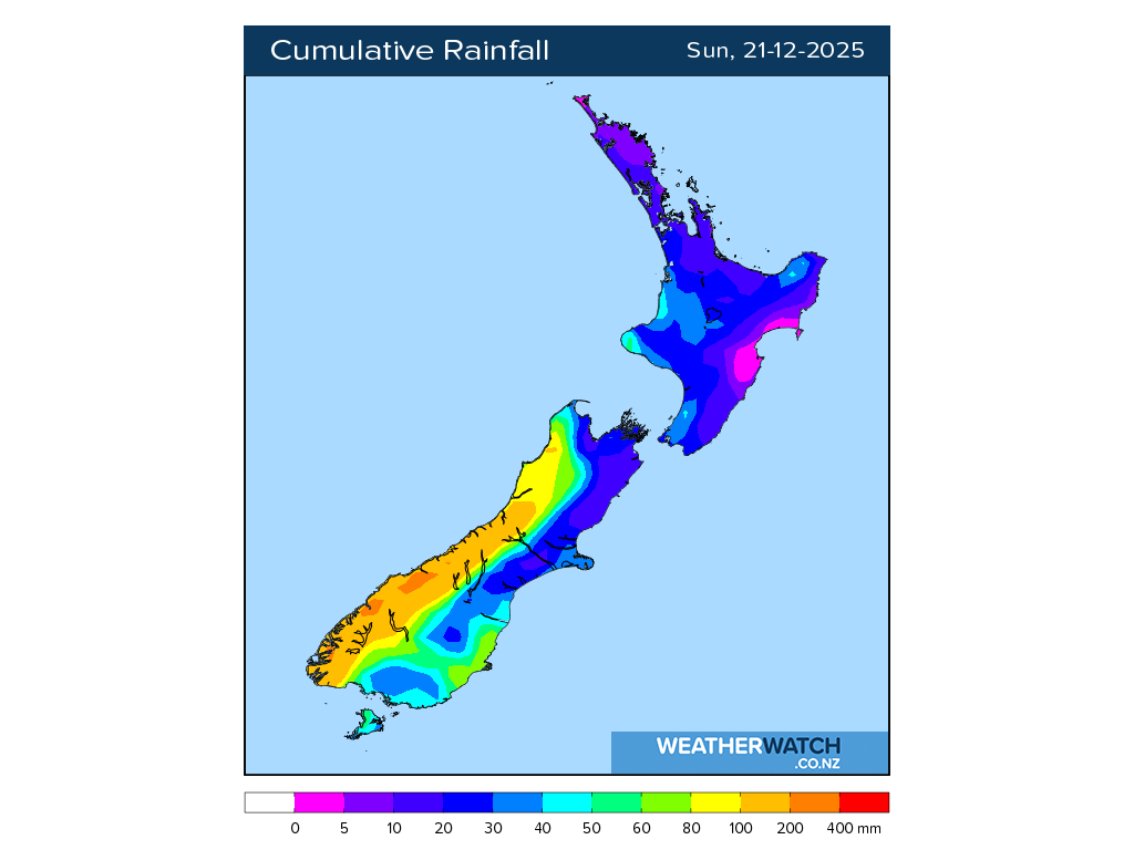 Cumulative rainfall for 7:01am on Sun 21 December 2025