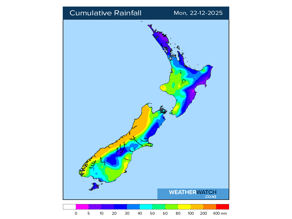 Cumulative rainfall for 7:01am on Mon 22 December 2025