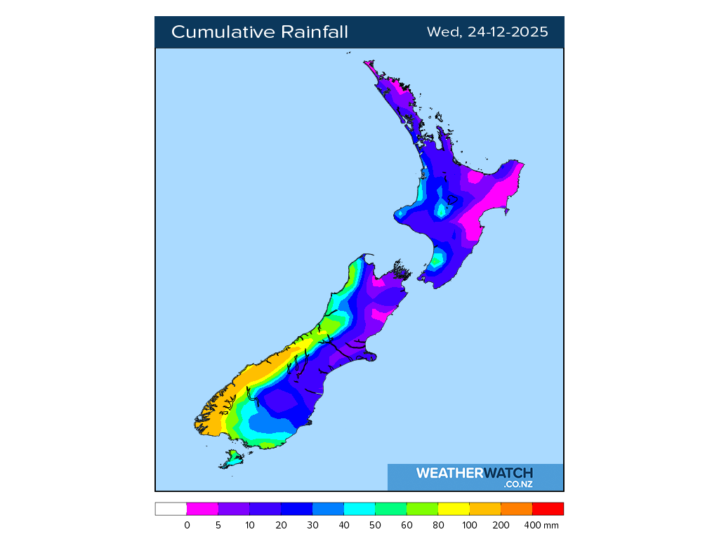 Cumulative rainfall for 7:01am on Wed 24 December 2025