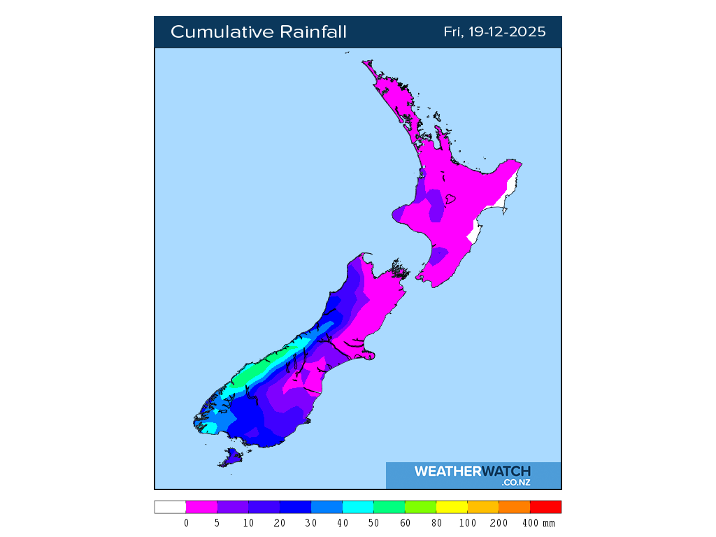 Cumulative rainfall for 7:01am on Fri 19 December 2025