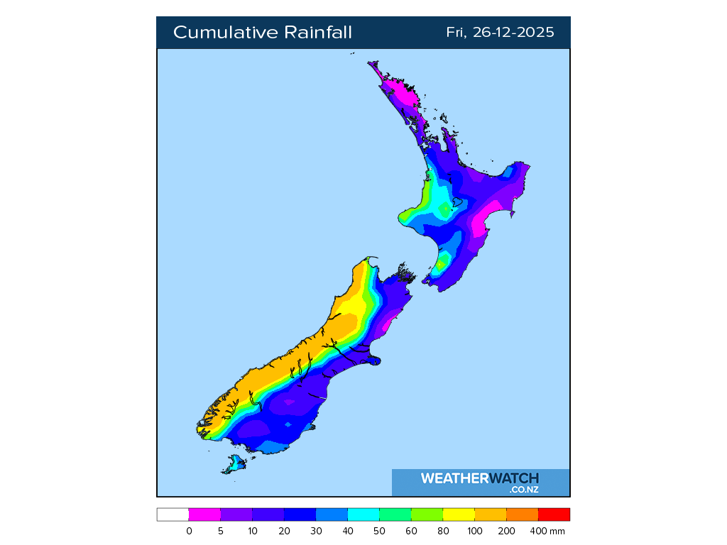 Cumulative rainfall for 7:01am on Fri 26 December 2025