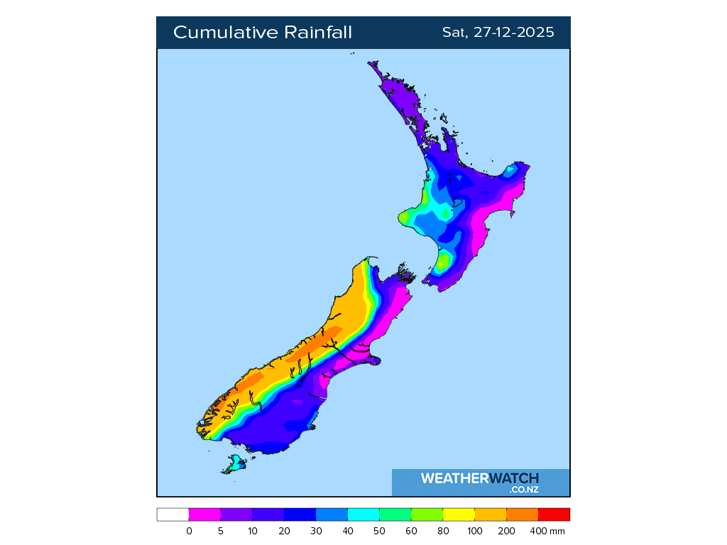Cumulative rainfall for 7:01am on Sat 27 December 2025