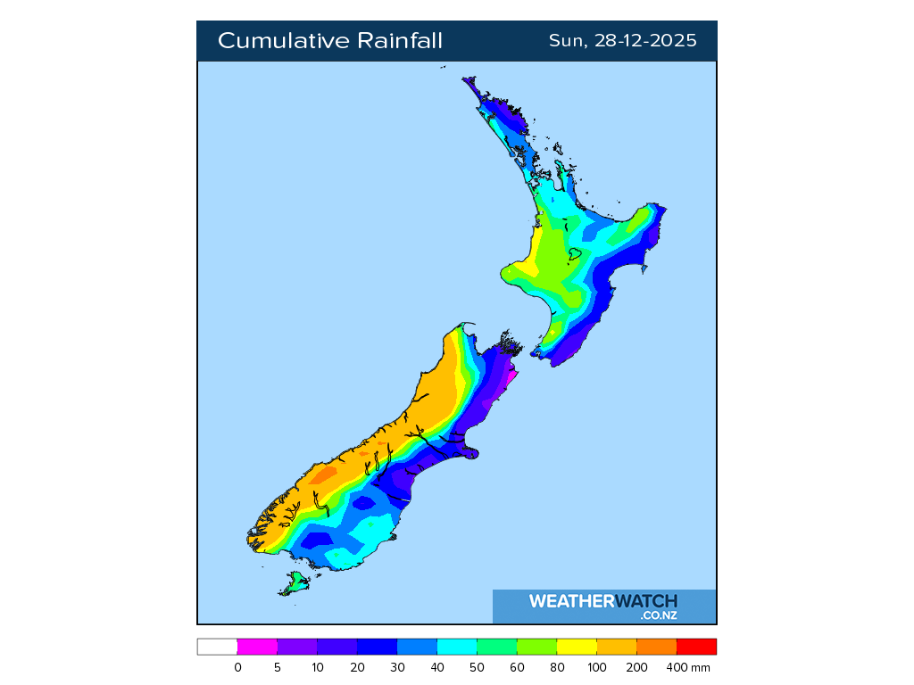 Cumulative rainfall for 7:01am on Sun 28 December 2025