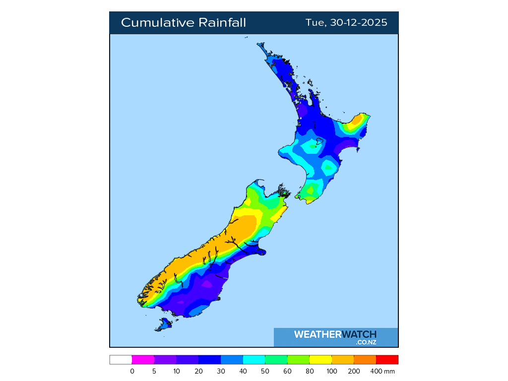Cumulative rainfall for 7:01am on Tue 30 December 2025