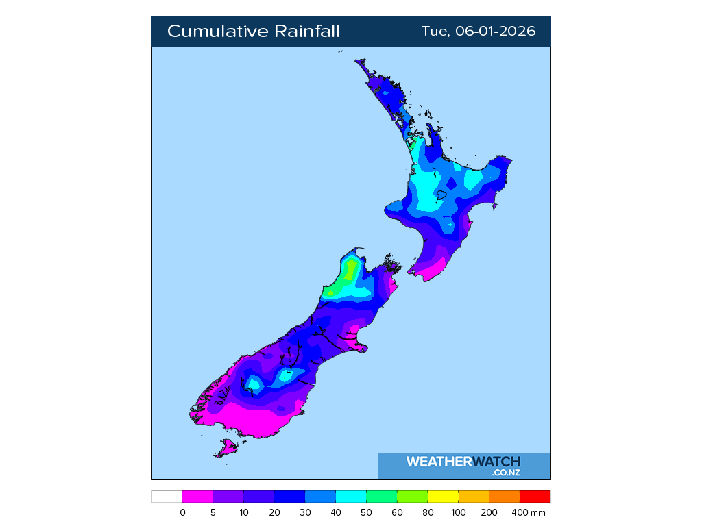 Cumulative rainfall for 7:01am on Tue 6 January 2026