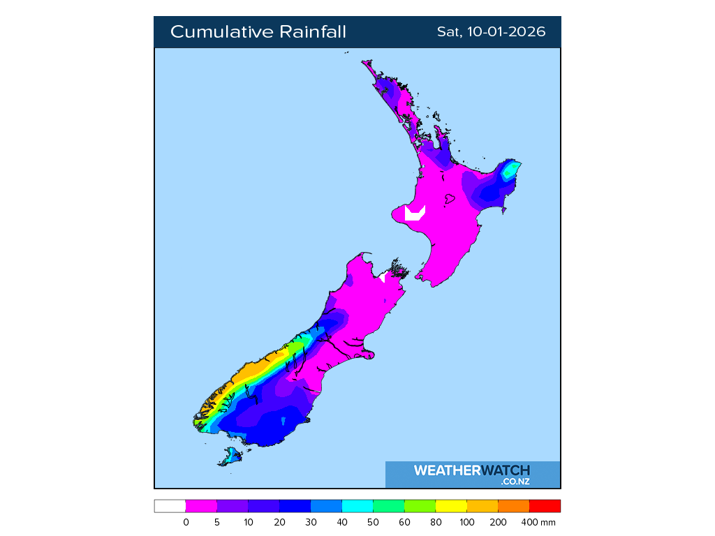 Cumulative rainfall for 7:01am on Sat 10 January 2026