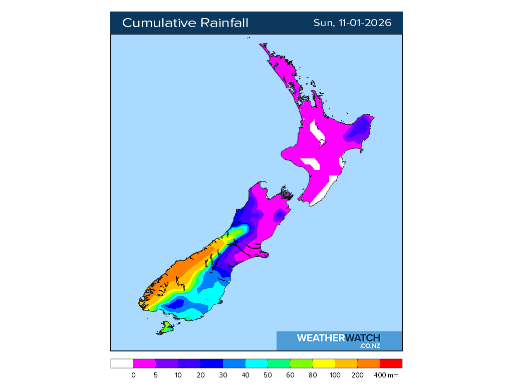 Cumulative rainfall for 7:01am on Sun 11 January 2026