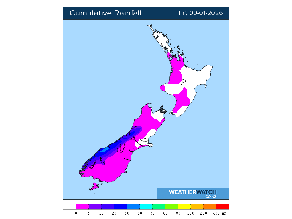 Cumulative rainfall for 7:01am on Fri 9 January 2026