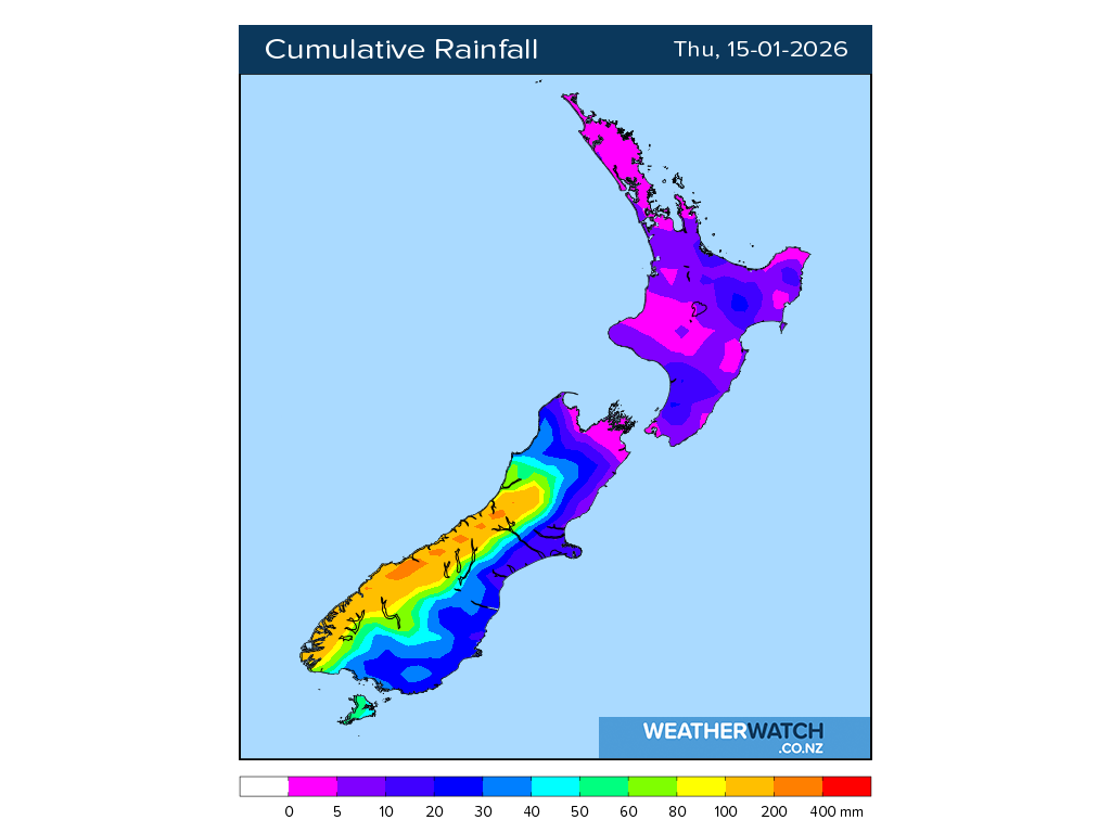 Cumulative rainfall for 7:01am on Thu 15 January 2026