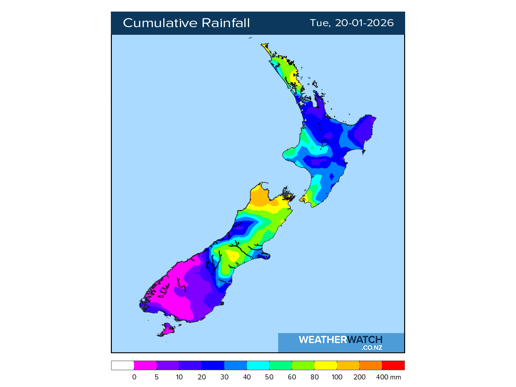 Cumulative rainfall for 7:01am on Tue 20 January 2026