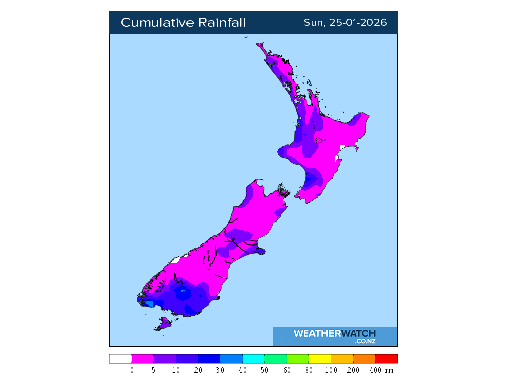 Cumulative rainfall for 7:01am on Sun 25 January 2026
