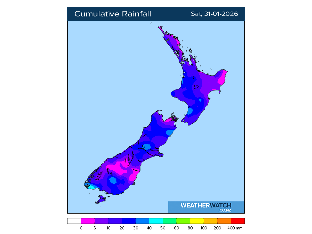 Cumulative rainfall for 7:01am on Sat 31 January 2026