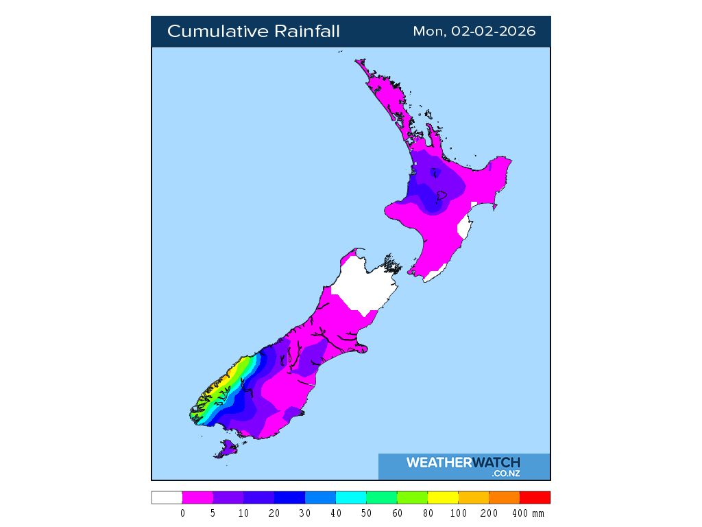 Cumulative rainfall for 7:01am on Mon 2 February 2026