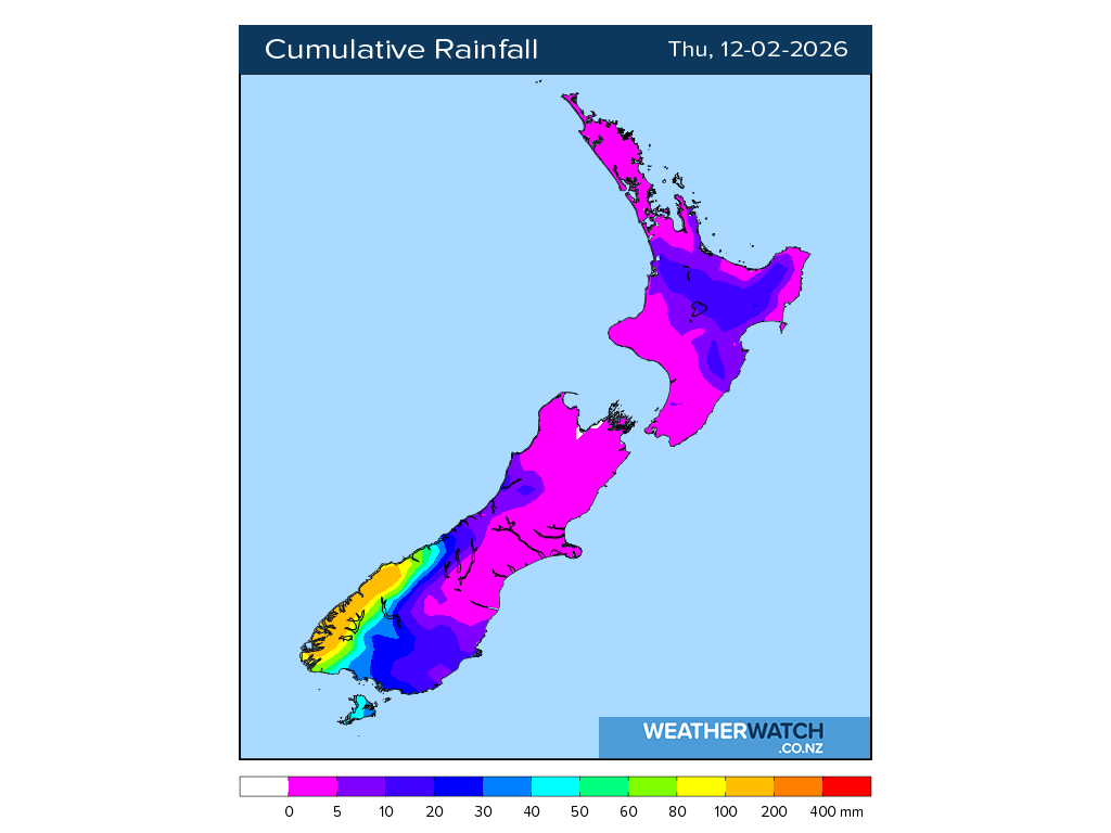 Cumulative rainfall for 7:01am on Thu 12 February 2026