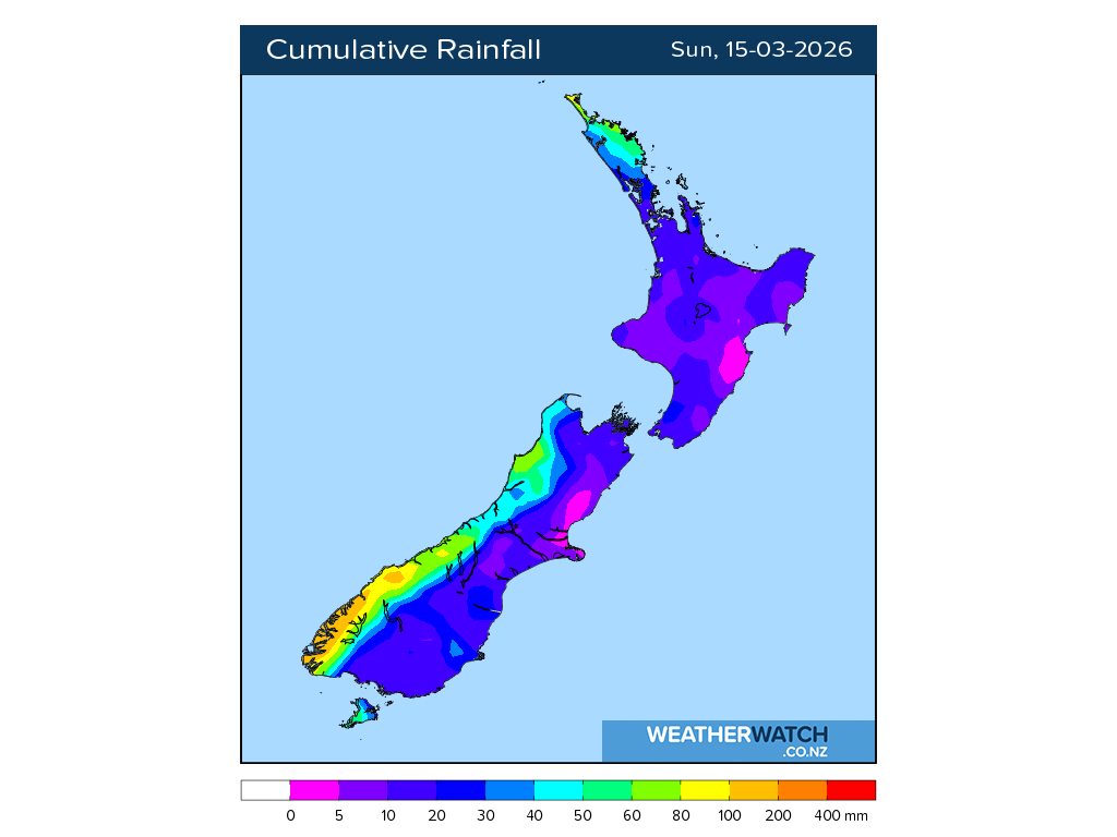 Cumulative rainfall for 7:01am on Sun 15 March 2026
