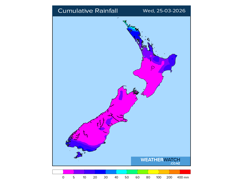 Cumulative rainfall for 7:01am on Wed 25 March 2026