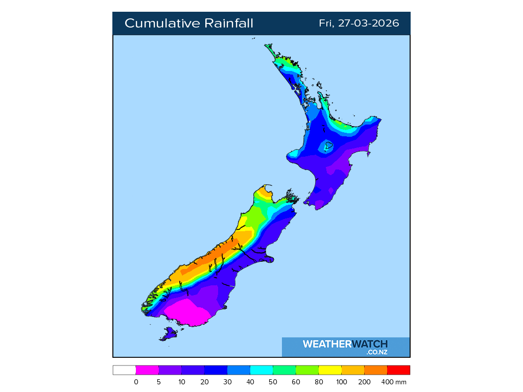 Cumulative rainfall for 7:01am on Fri 27 March 2026