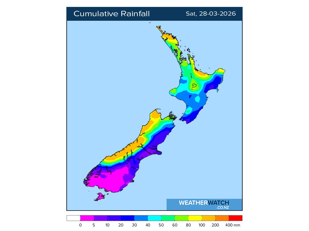 Cumulative rainfall for 7:01am on Sat 28 March 2026