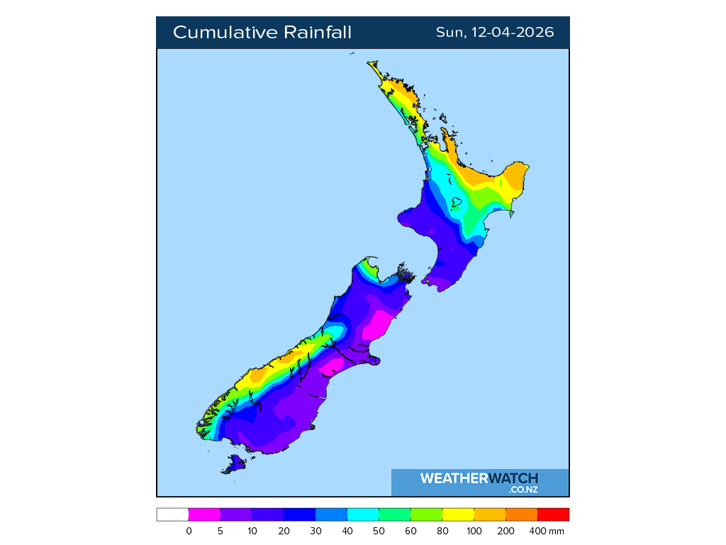 Cumulative rainfall for 6:01am on Sun 12 April 2026