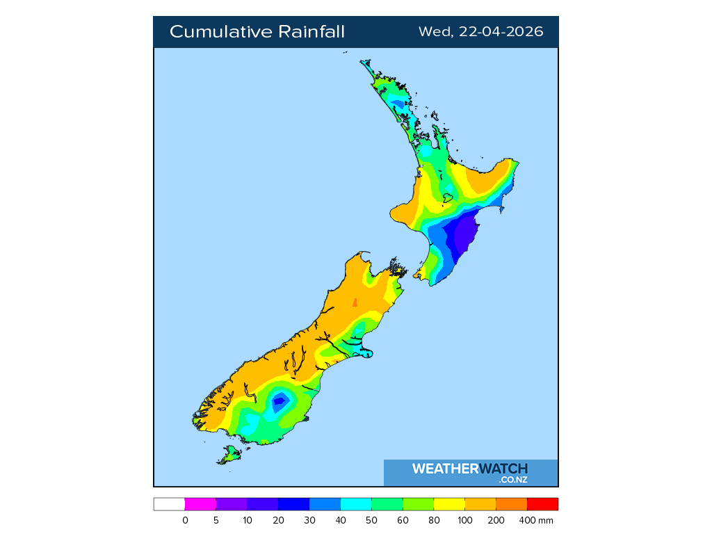 Cumulative rainfall for 6:01am on Wed 22 April 2026